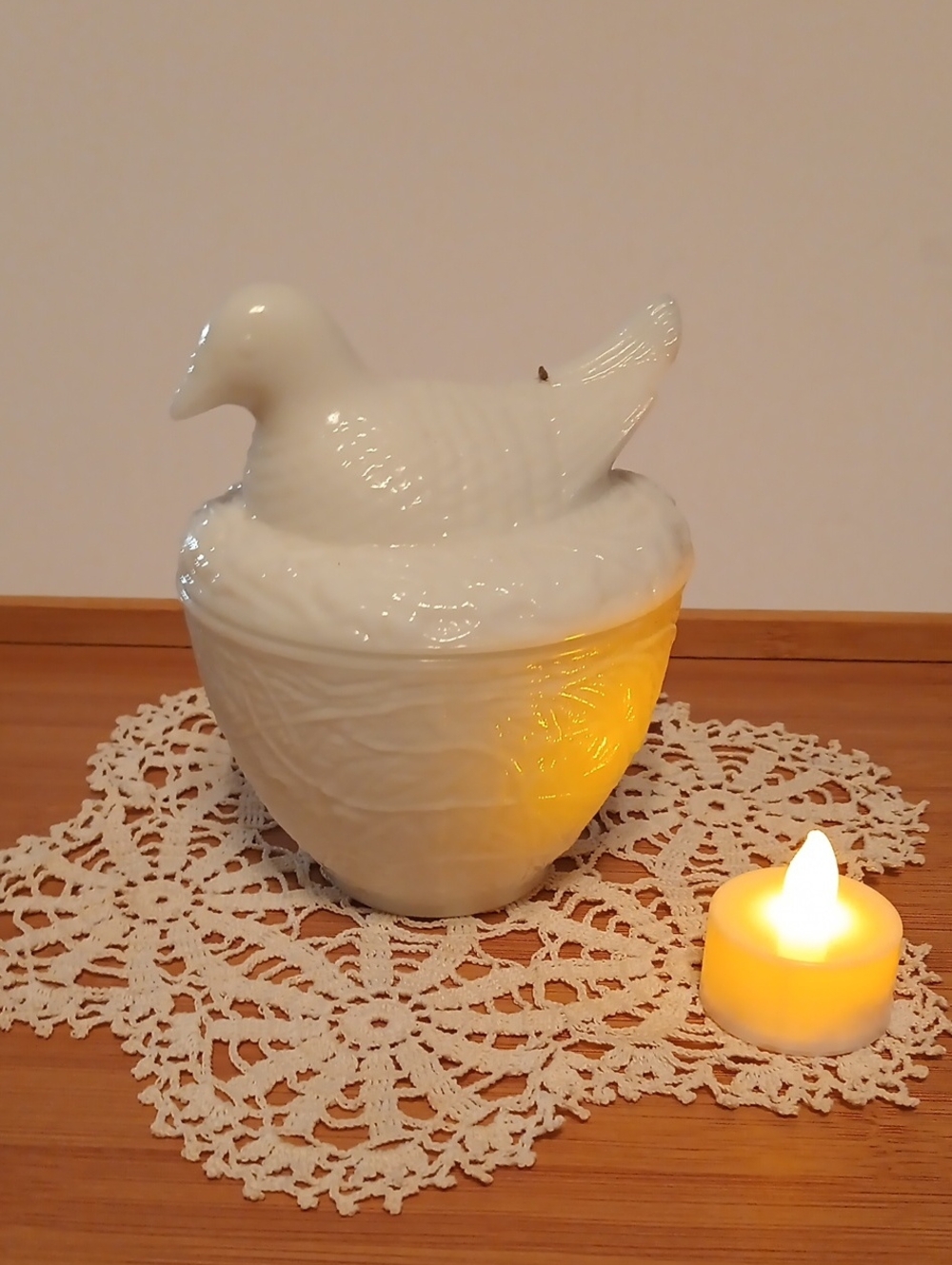 Avon White Dove Milk Glass Covered Jar